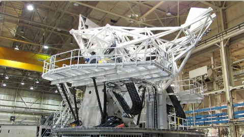 The DKIST telescope mount slewing (the part responsible for rotation) sits on a factory floor (Photo: National Solar Observatory/AURA/NSF)