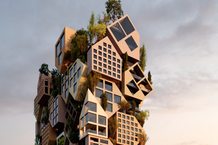 Puzzle Tirana is an extraordinary mixed-use tower that will feature an exterior made up of house-like shapes