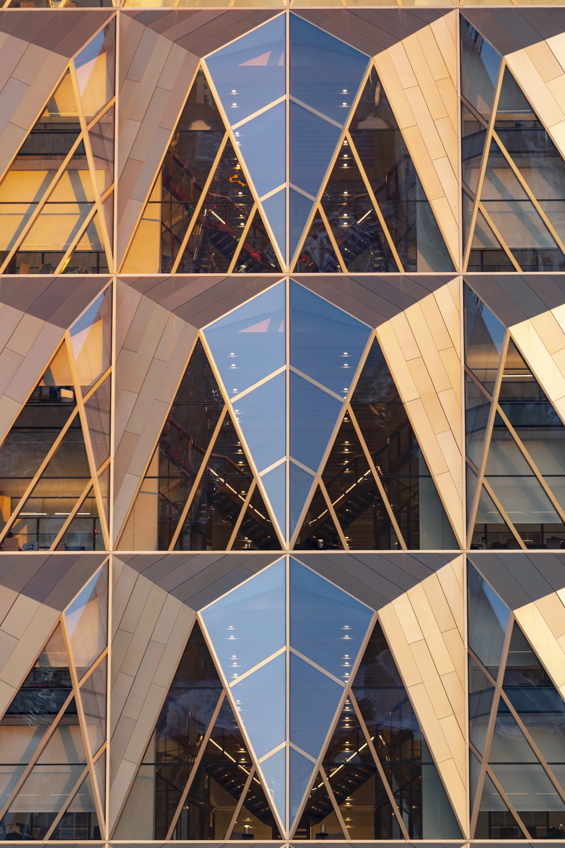 The RCC Headquarters' triple-glazed exterior is designed to maximize views while minimizing heat loss in an area that can fluctuate between 30 °C to -30 °C (86 °F to -22 °F), depending on the season