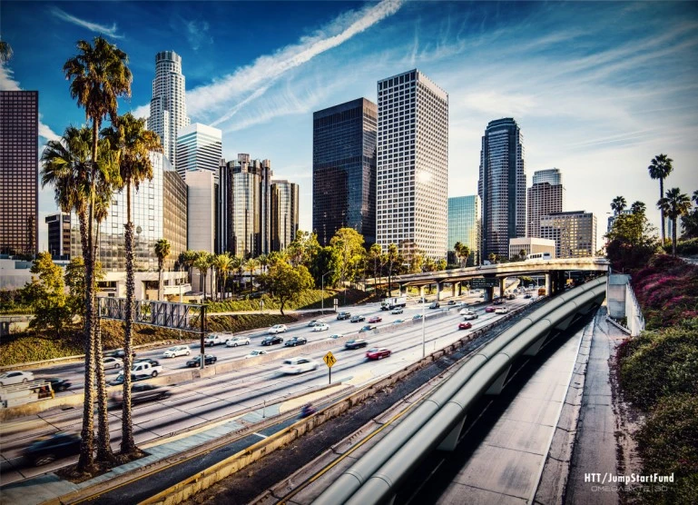 Concept rendering of a Hyperloop track in Los Angeles (Image: Hyperloop Transportation Technologies)