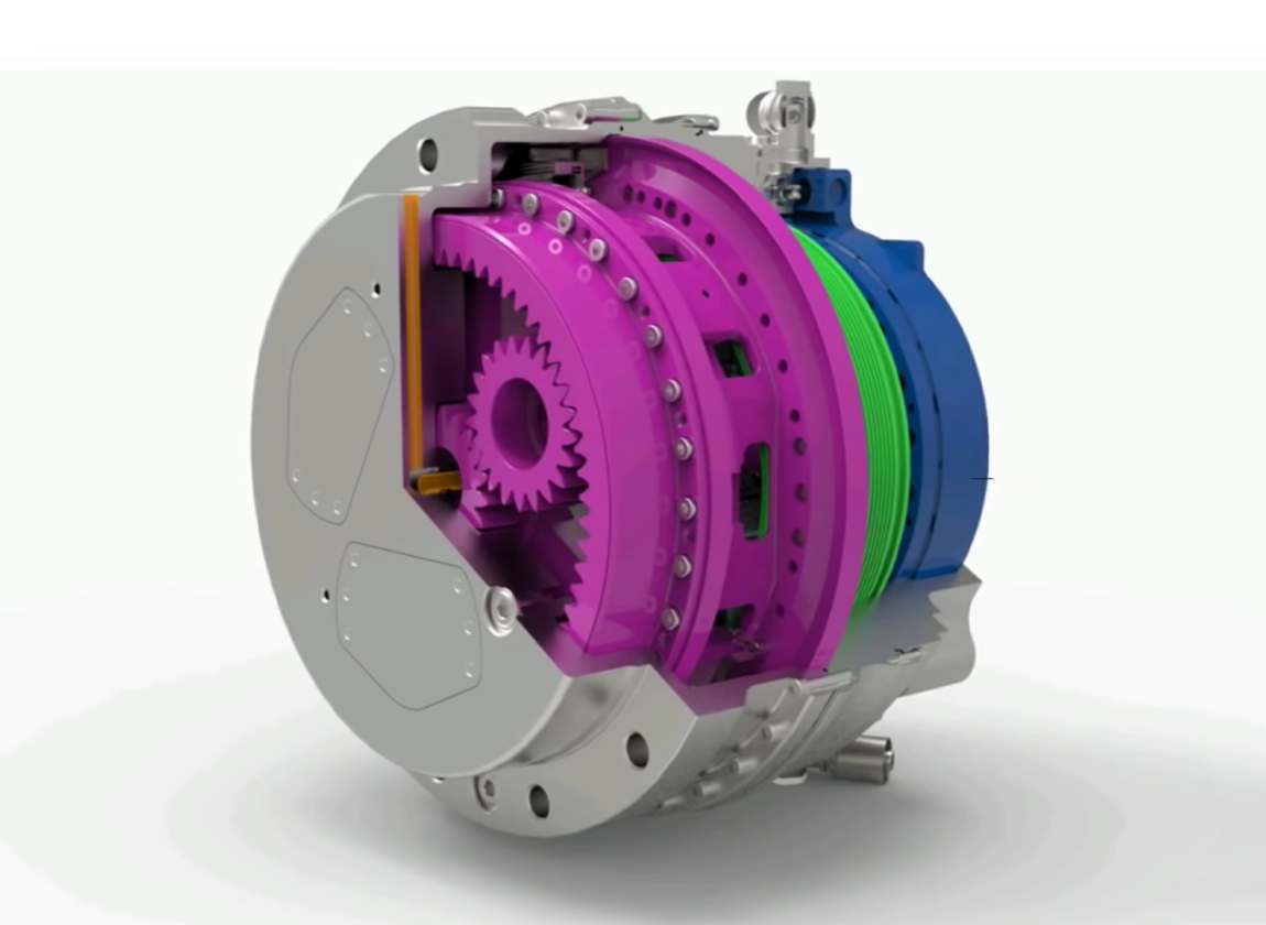 Electric in-hub motor with built-in 3-stage gearing, liquid cooled braking and thermal management