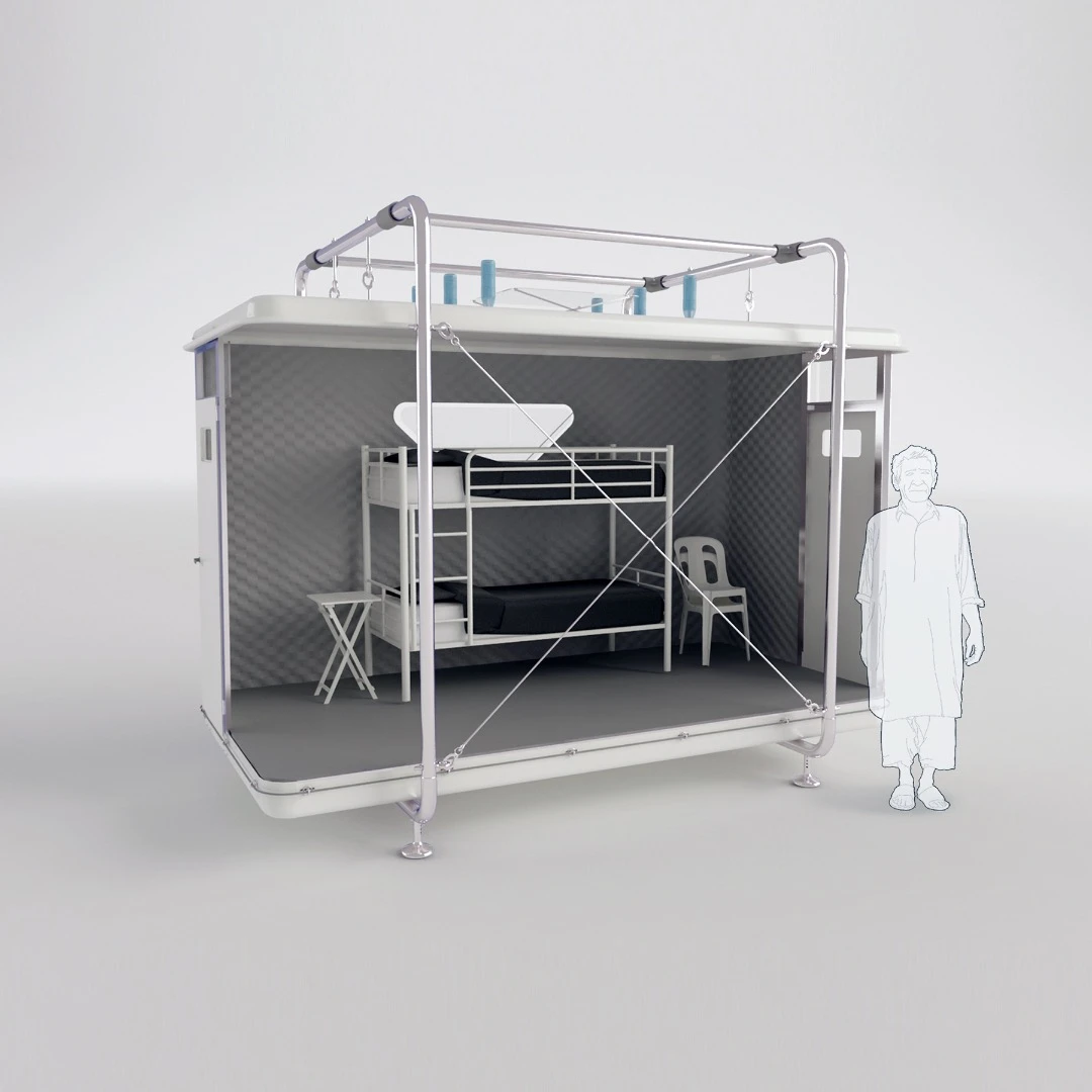 The shelter is raised off the ground on stilts