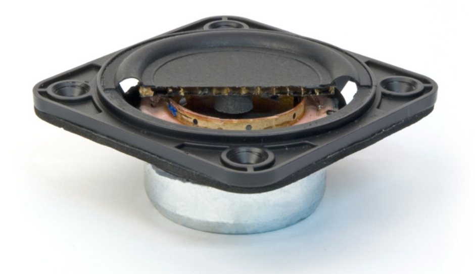 Cross section of a BMR speaker driver, showing the honeycombed paper core of the diaphragm