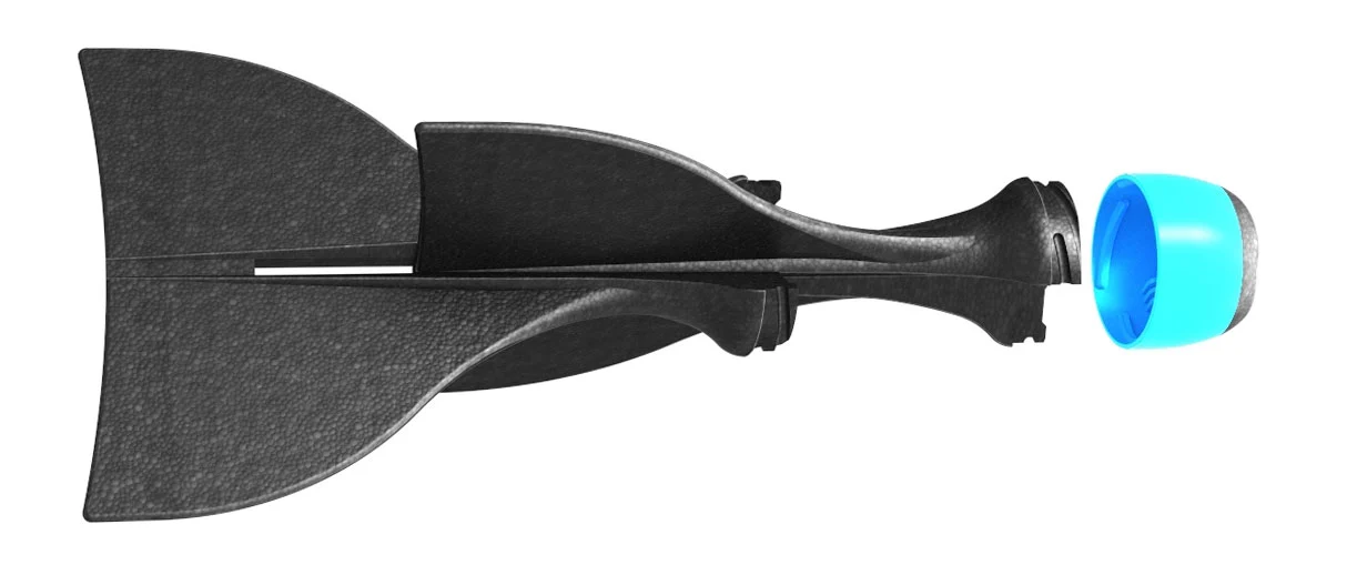AER features a pair of wings that are designed to slide into each other, with a foam-tipped, GoPro camera enclosure that screws on top