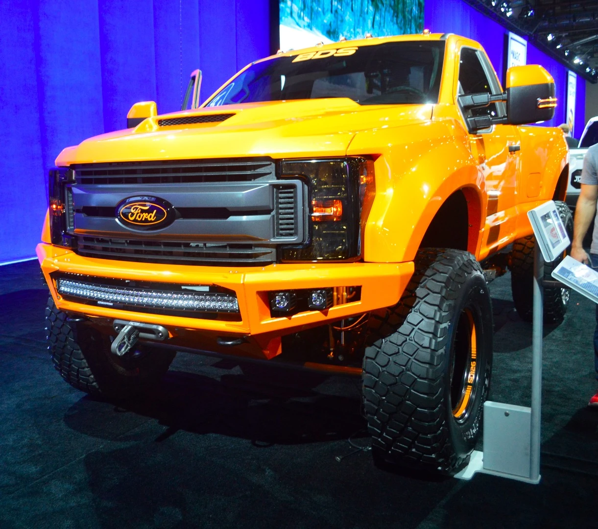 Designed for off-road performance, this 2017 Ford Super Duty F-250 XLT was converted to a short bed for a 126-in wheelbase, before a raft of other upgrades like the BDS/Fox suspension components, wide body kit and 42-in tires