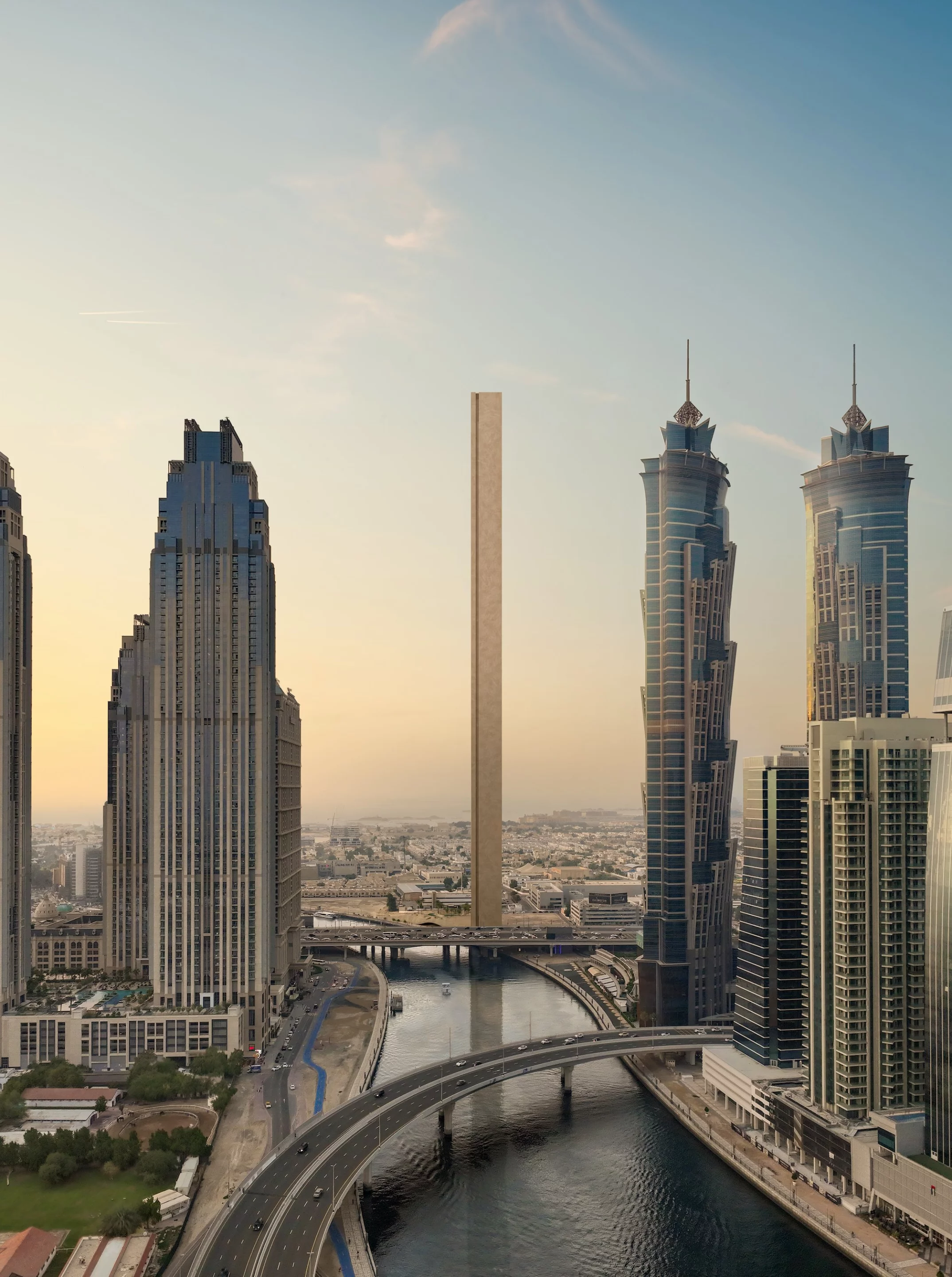 The Muraba Veil is an incredibly thin supertall skyscraper in Dubai that will have a width of just 22.5 m (73 ft)