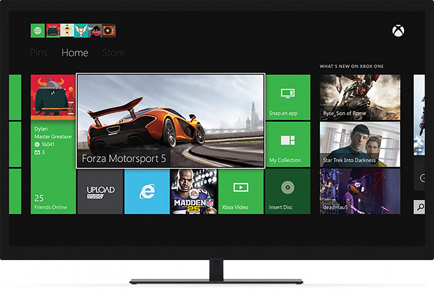 The Xbox One's UI has the same Modern UI theme as Windows 8 and Windows Phone 8
