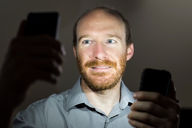 Testing of the smartphone and app was performed by Professor Justin Vandenbroucke himself (Photo: Jeff Miller/UW-Madison)