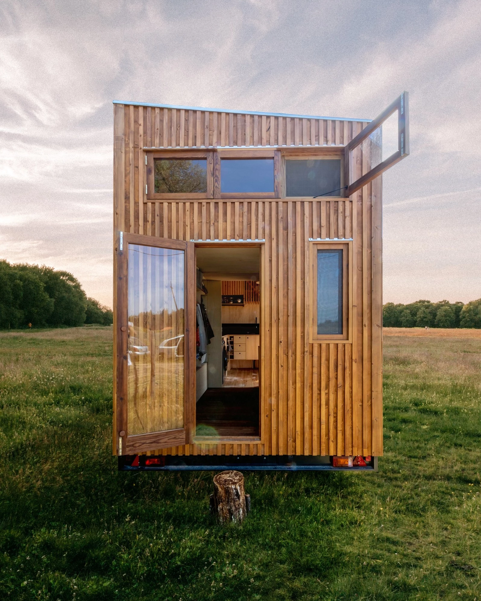 Unusually for a tiny house, the Baleia includes two doors: the main kitchen entrance and a smaller secondary door (pictured)