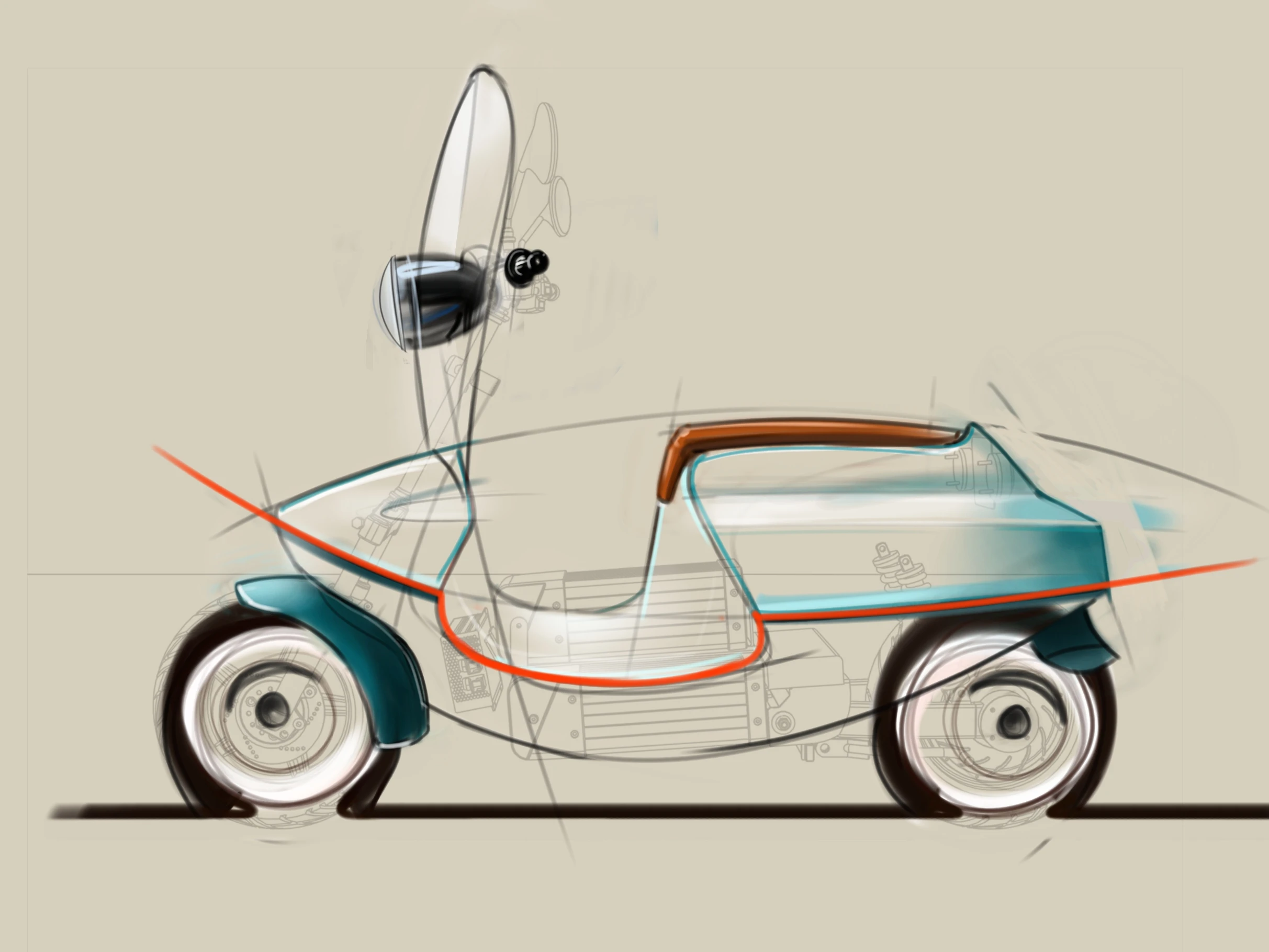 Design sketch of the Be.e electric scooter (Image: Waarmakers)