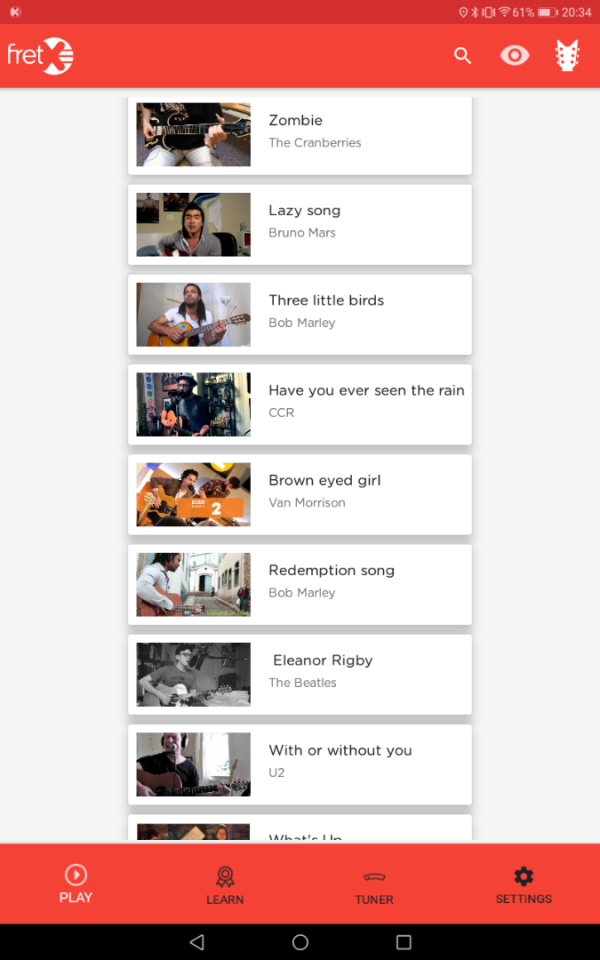 The FretX app offers over 150 videos to play along to, with a preview mode outlining chord shapes for each song