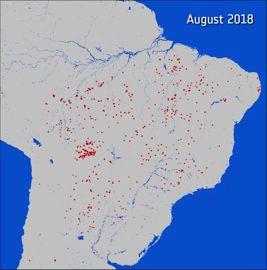 The satellite data shows almost four times the amount of fires ravaging the rain forest compared to the same period in 2018