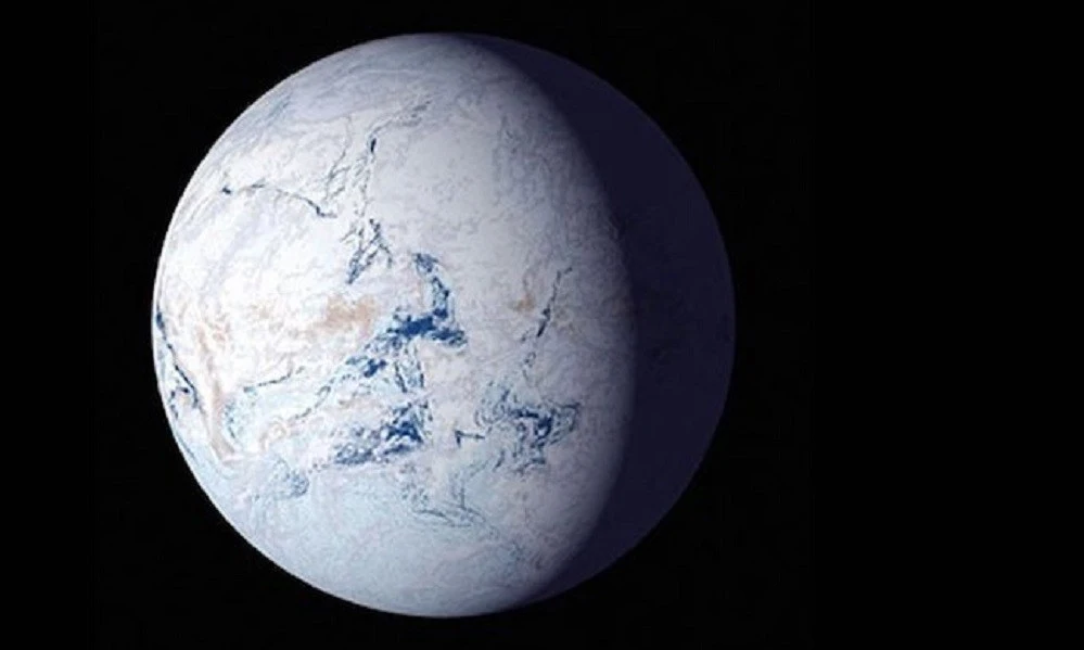 An artist's impression of what our planet may have looked like during the "Snowball Earth" period, about 700 million years ago