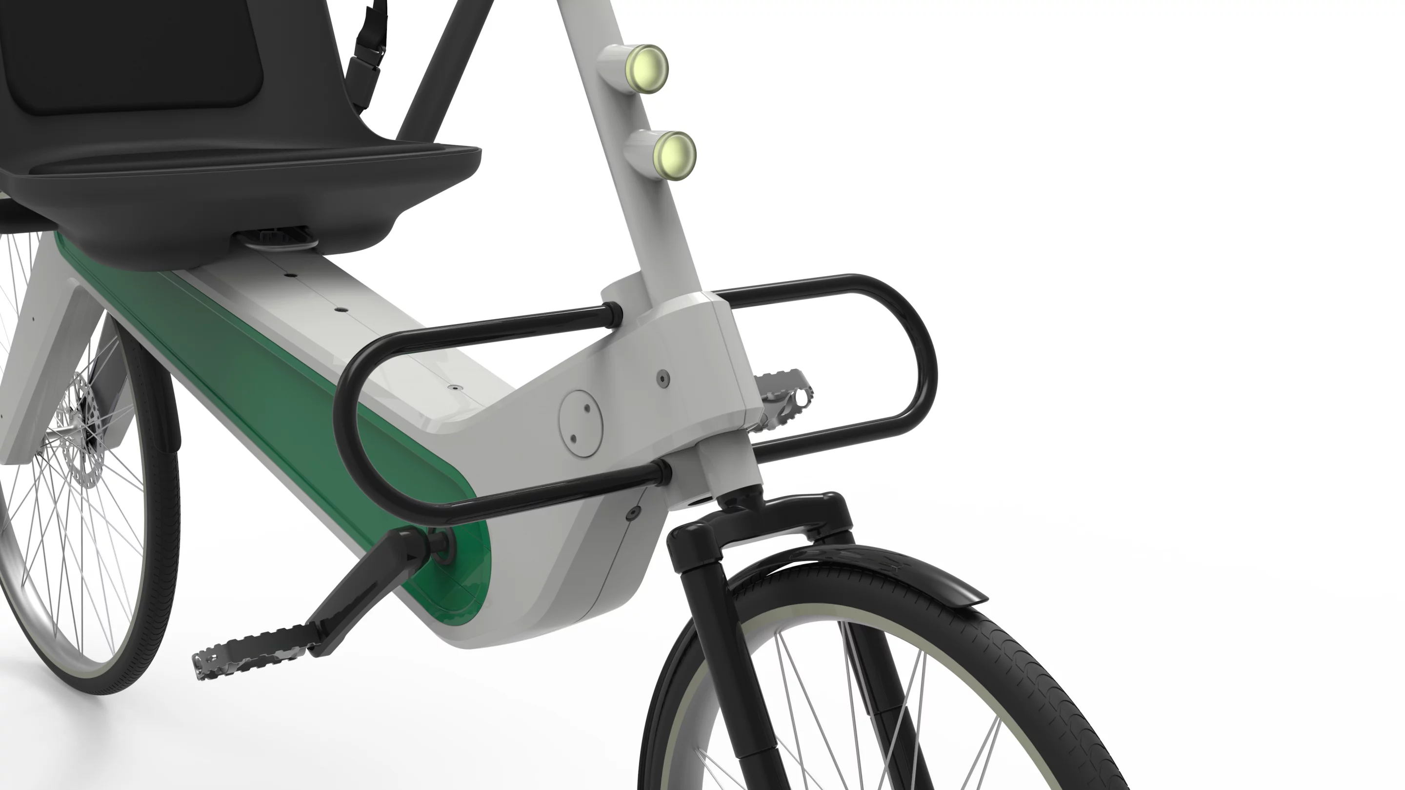 The pedal-electric version of the Babel Bike features an 11-speed Shimano hub transmission with Di2 electronic shifting