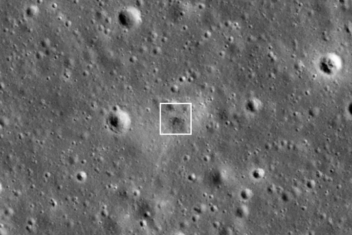 SpaceIL Beresheet crash site as seen by LROC eleven days after the attempted landing. Date in lower left indicates when the NAC image was acquired,