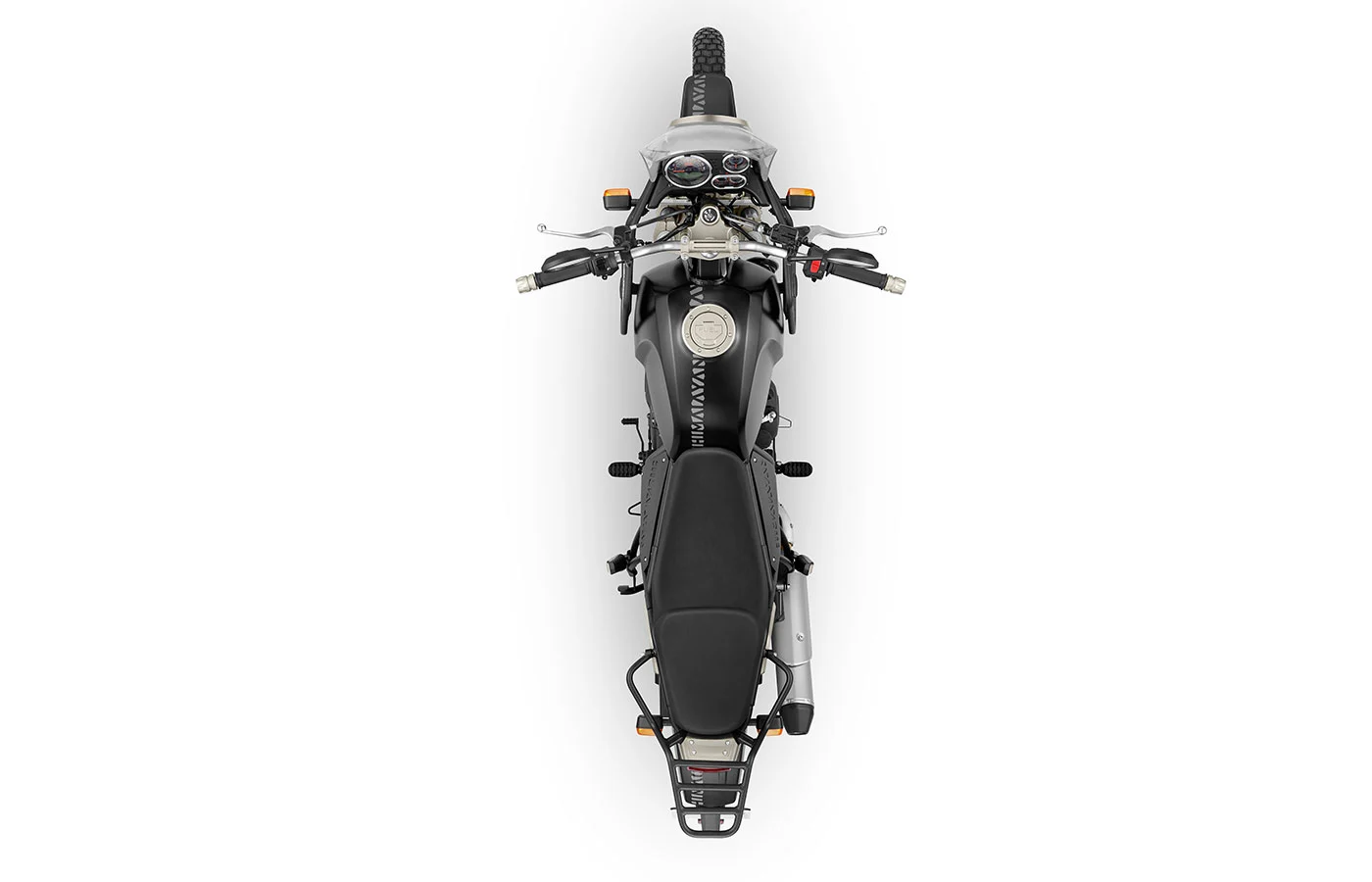 The recesses at the rear part of the fuel tank of the Royal Enfield Himalayan have been designed for better grip with the inner knee when riding off-road