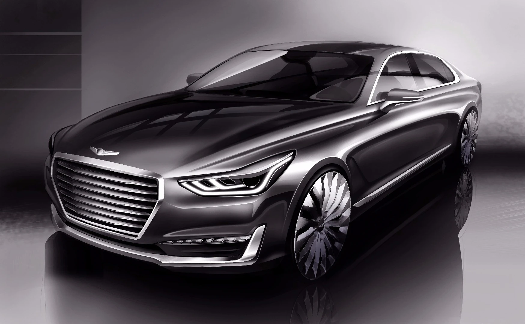 A rendering showing the design of Hyundai's Genesis luxury sub-brand, the G90