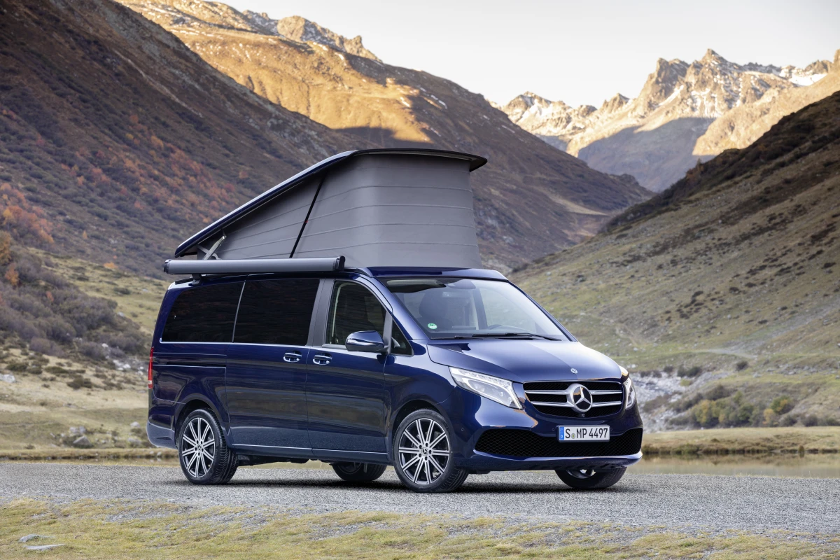 The Marco Polo is a full camper van with kitchen, folding bed and pop-up roof bed