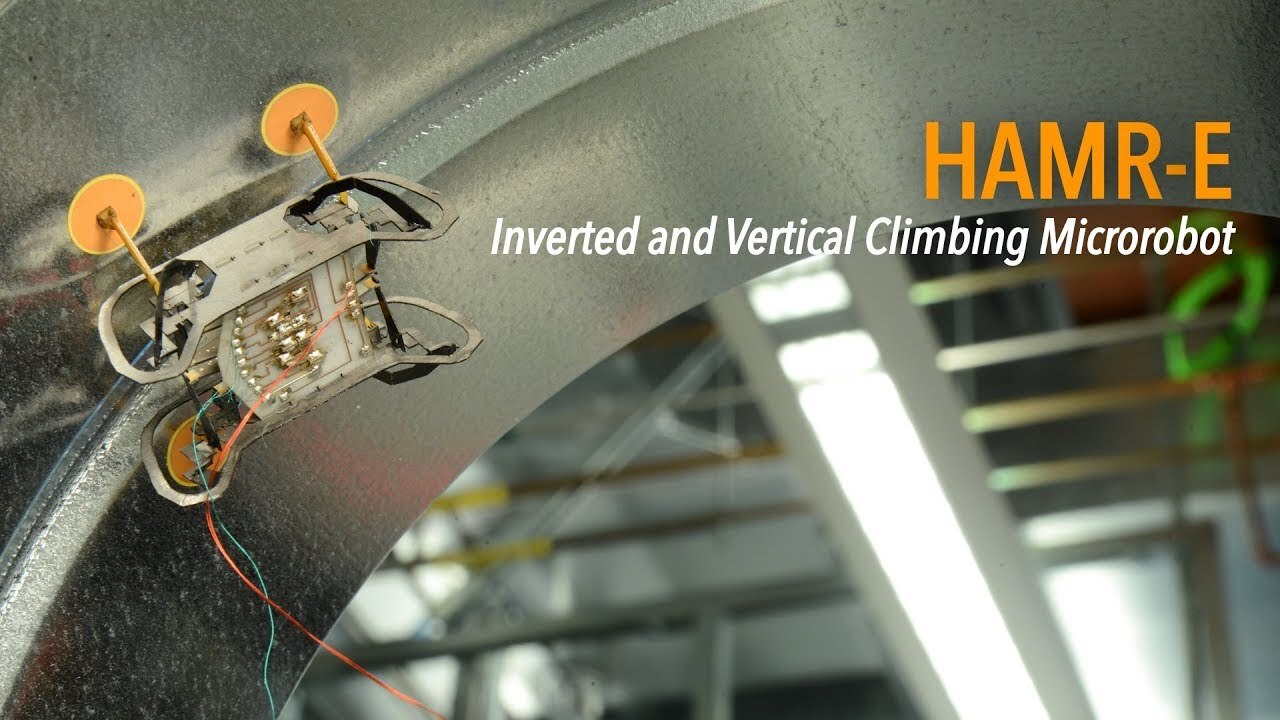 HAMR-E sticks to surfaces using electro-adhesive footpads