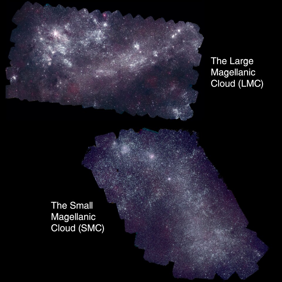 The Large Magellanic Cloud and Small Magellanic Cloud as seen by Swift's Ultraviolet/Optical telescope (image: NASA)