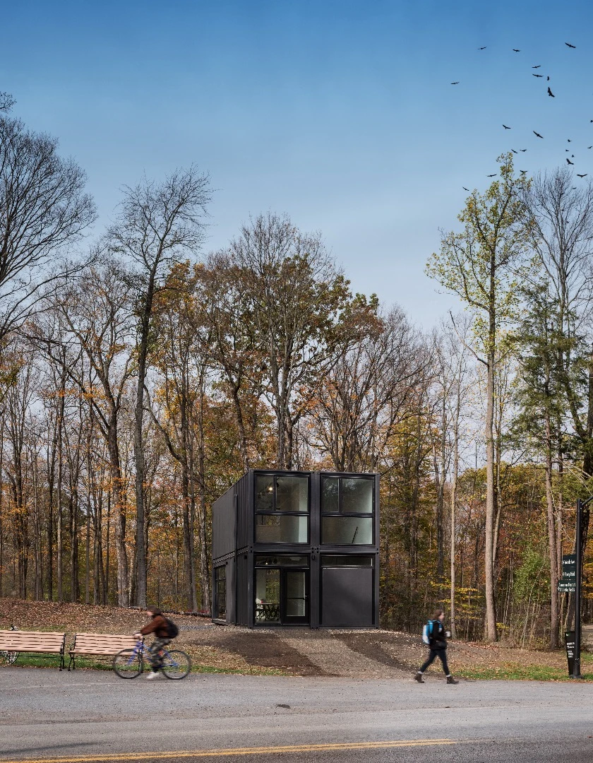 The Bard Media Lab's containers have been heavily modified to add windows and a garage-style door