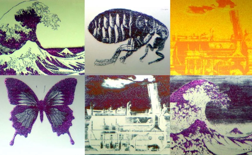 Still images drawn with the "nano-pixel" technology that each measure around 70 micrometres across, which is smaller than the width of a human hair (Photo: Oxford University)