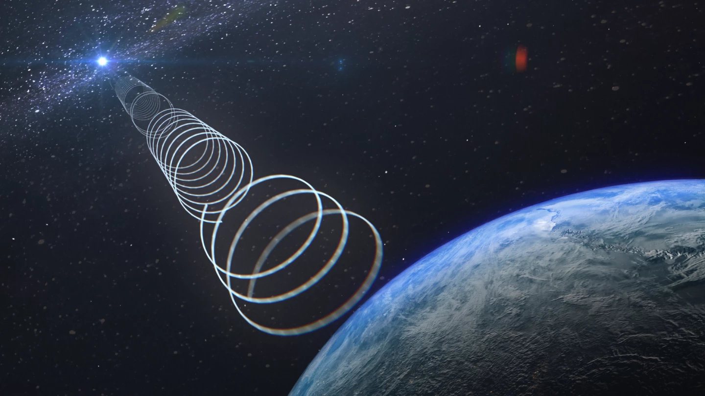 An artist's impression of the strange new radio signal, illustrating its circular polarization