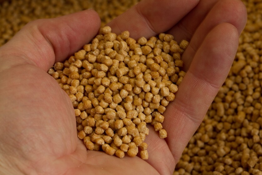 Pellets of Solegear's partially-natural Traverse plastic