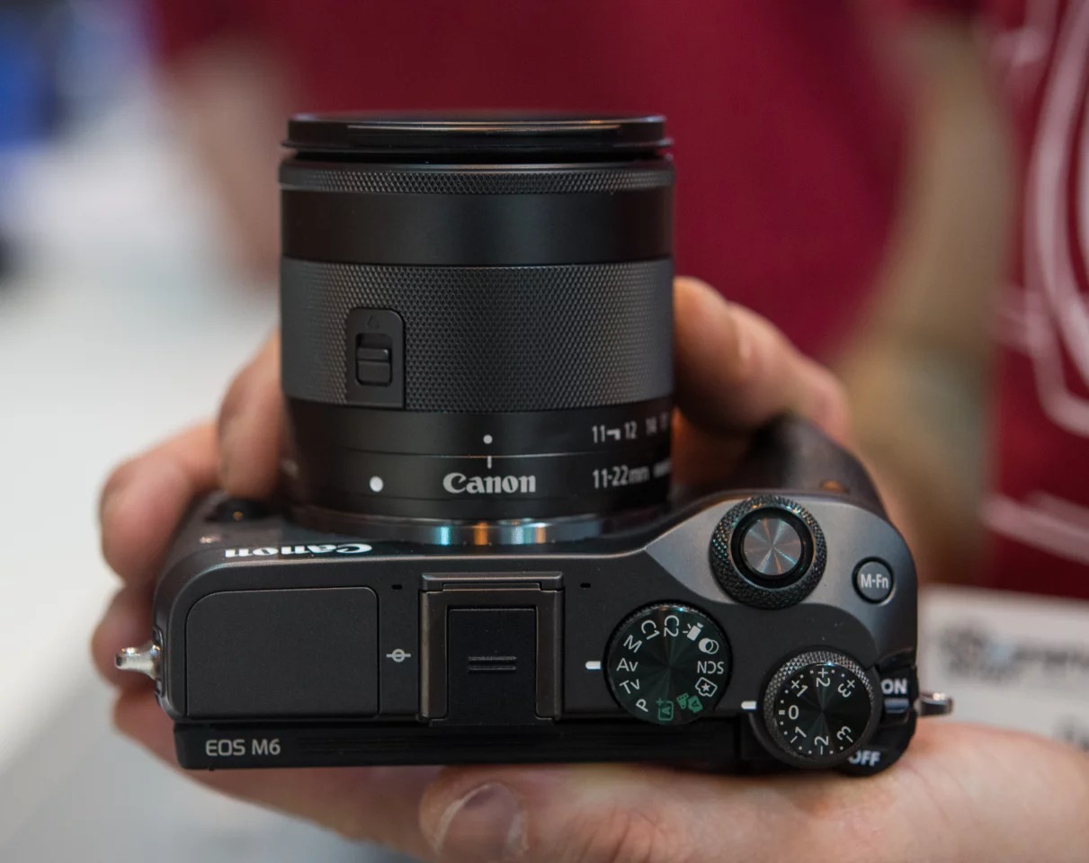 The Canon EOS M6 mirrorless camera features less physical controls than the M5