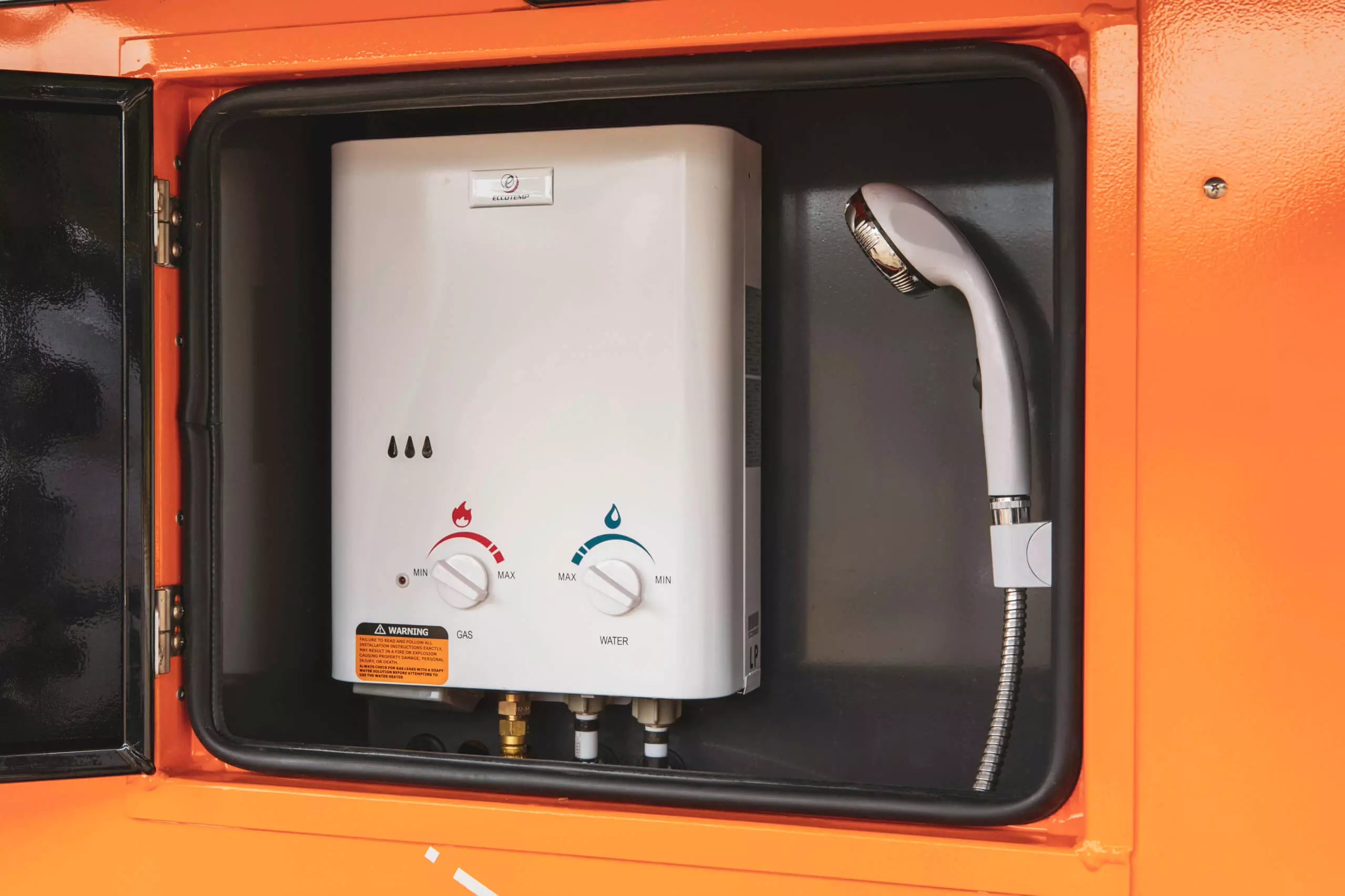 The on-demand hot water heater is available with the water package