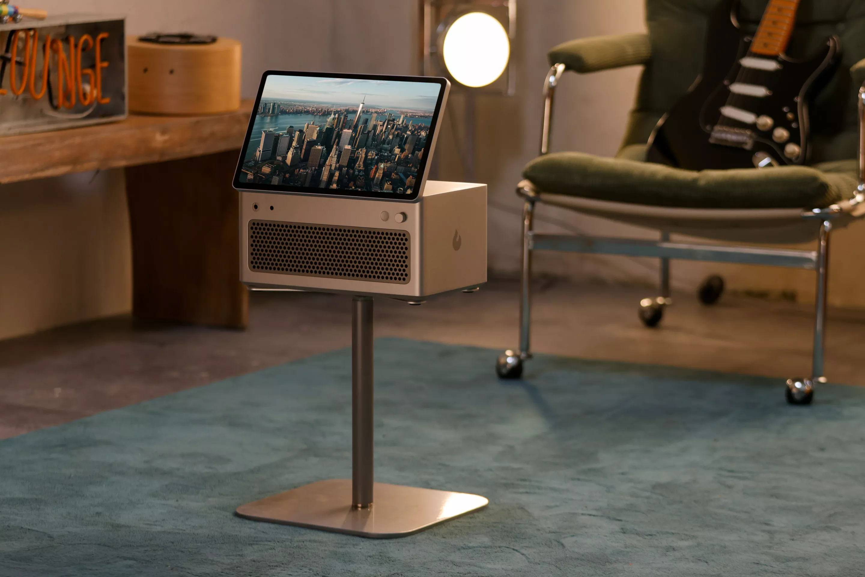 The Lava Studio can be optioned with a height-adjustable stand