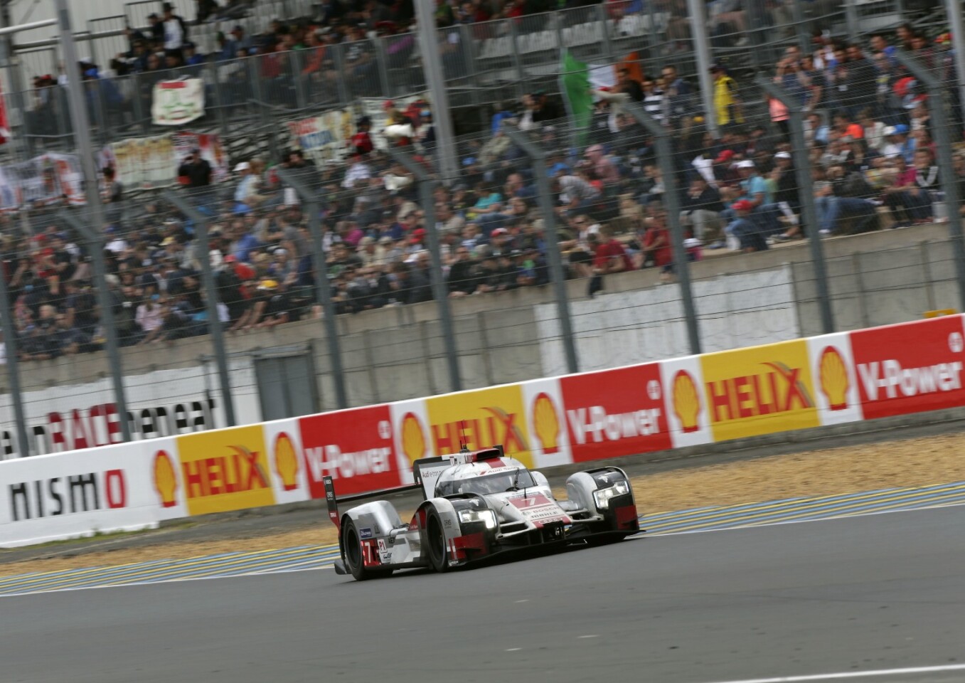 Audi's R18 e-tron in action at Le Mans