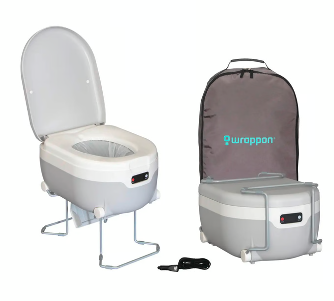 The Sunny toilet collapses down to a 14.2 x 18.5 x 16.5-in (36 x 47 x 42-cm) package via folding legs and carries in an included case
