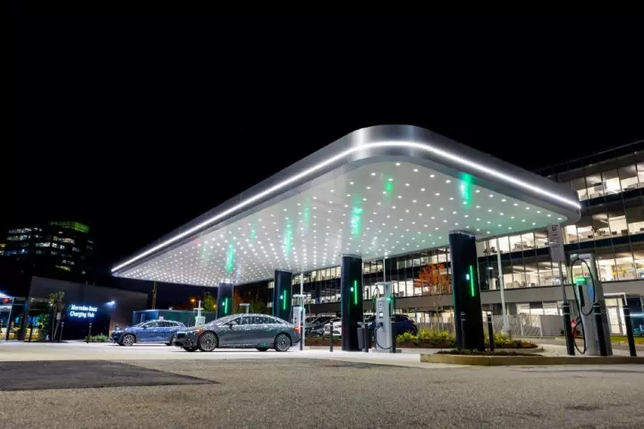 The first Mercedes-Benz Charging Hub to use Chargepoint's new ultra-high speed DC chargers is now open in Georgia