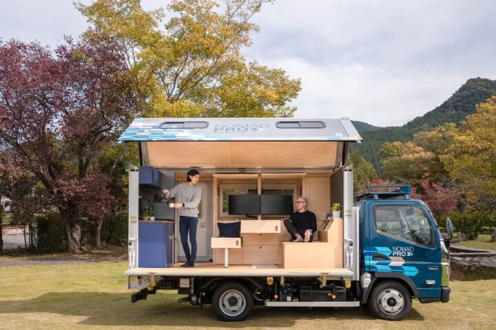 The Fuso NomadPro sidewall pops open into an indoor/outdoor office and observatory, complete with deck