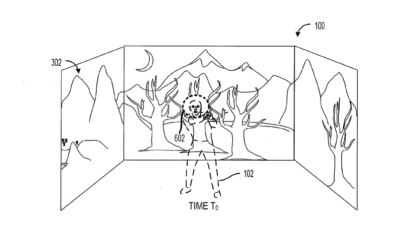 The Microsoft patent application puts you literally in the game, with the visuals appearing in front, behind, and to the sides of the player