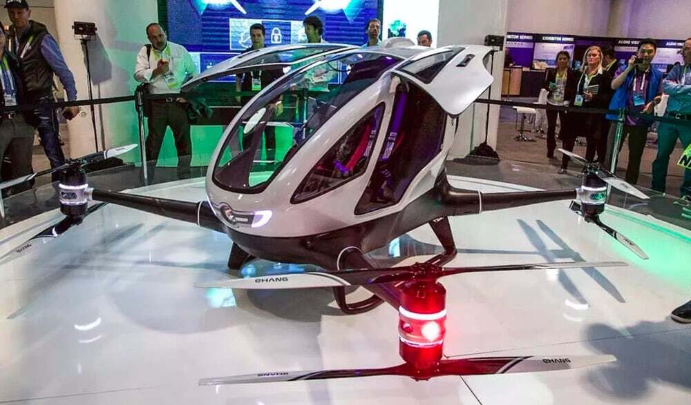 A prototype of the Ehang taxi drone at CES in 2016