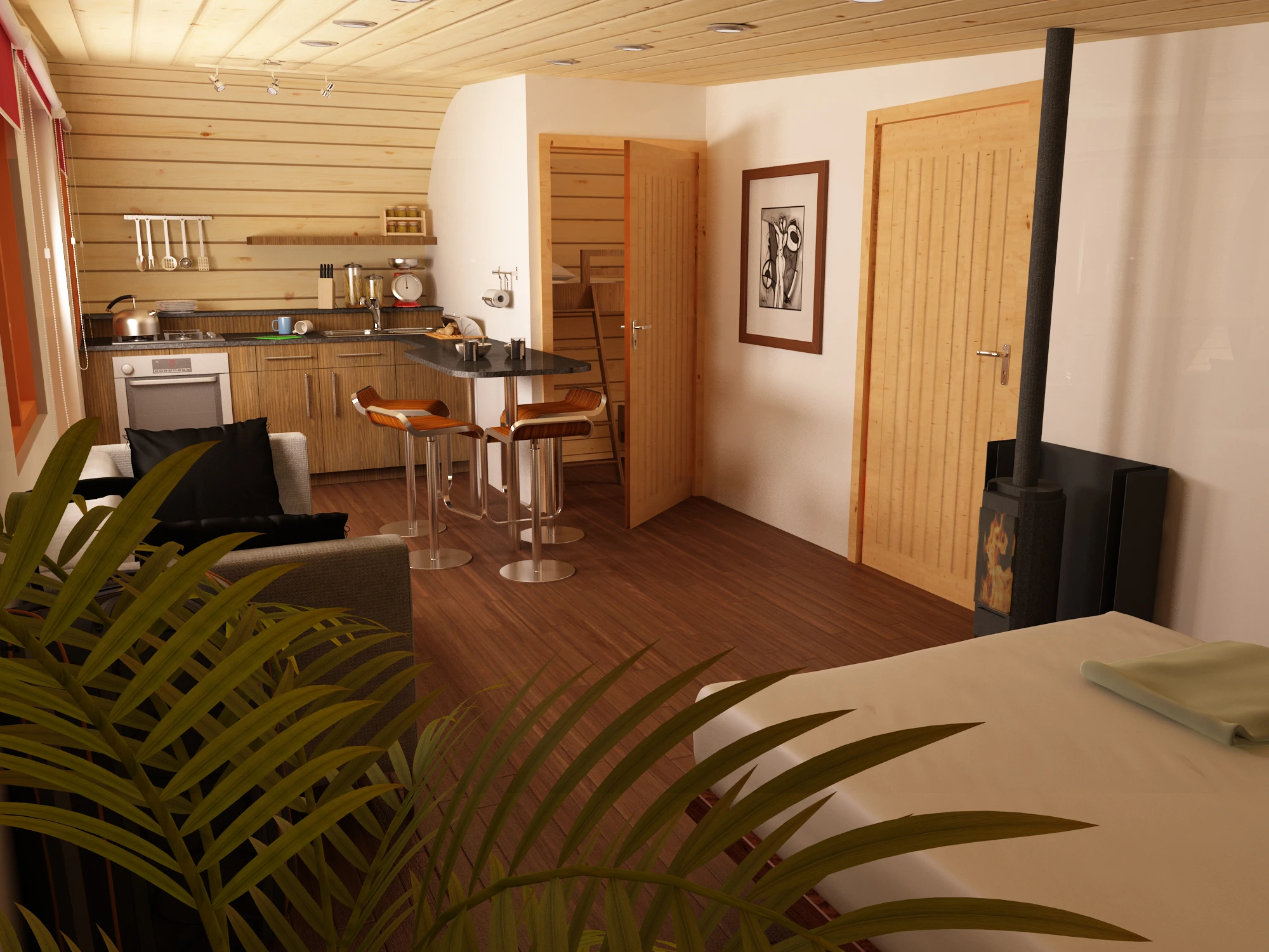 The prefabricated unit sleeps four and comes complete with a modern kitchen and full bathroom facilities