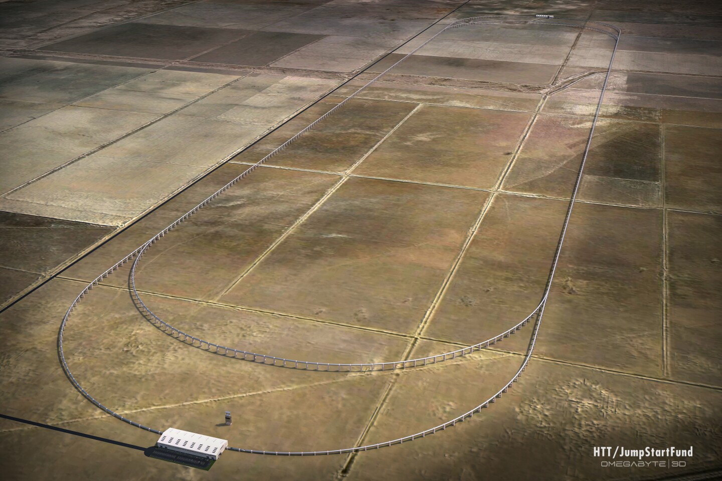 Concept rendering of a Hyperloop track for Quay Valley (Image: Hyperloop Transportation Technologies)
