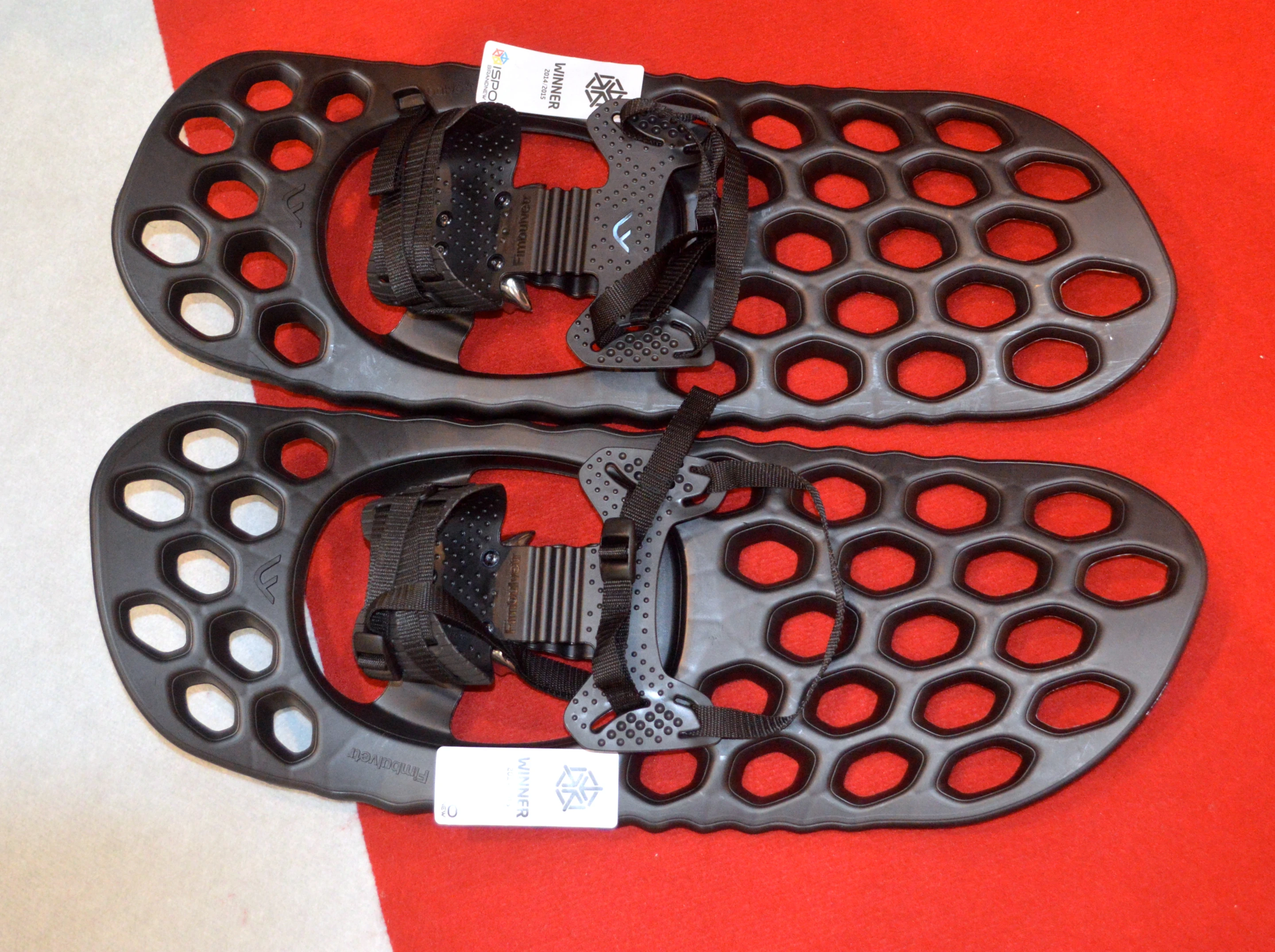 Fimbulvetr snowshoes have a thermoplastic elastomer frame with honeycomb cut-outs