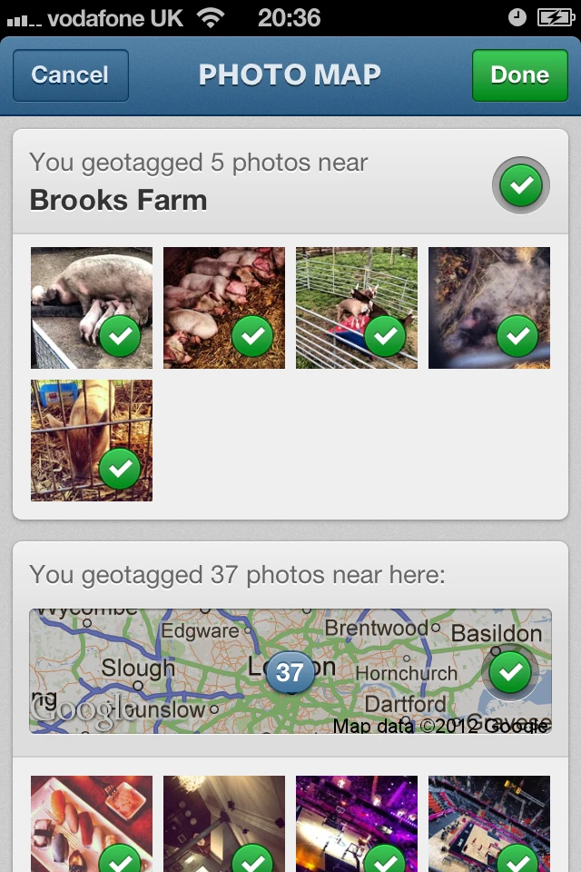 Instagram 3.0 presents you with a list of all your previously geotagged photos, to optionally remove any photos you don't want to be included on your Photo Map