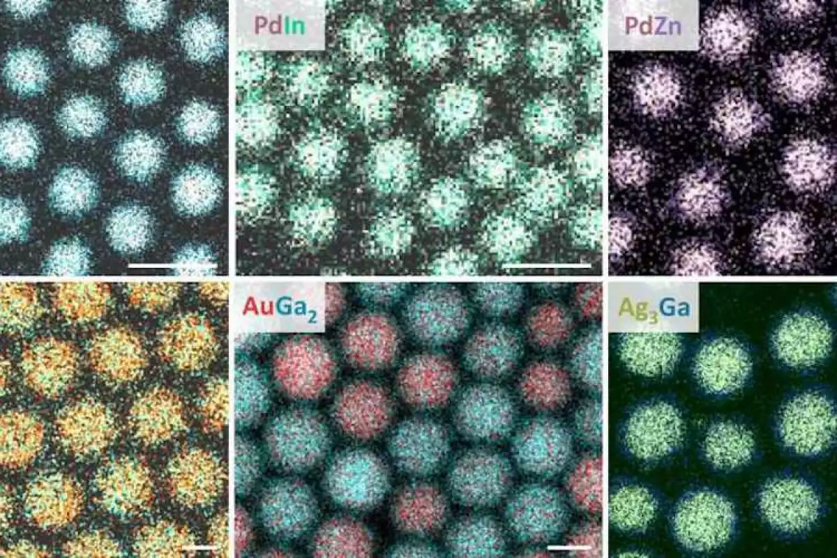 Electron microscope images of a series of new intermetallic nanocrystals