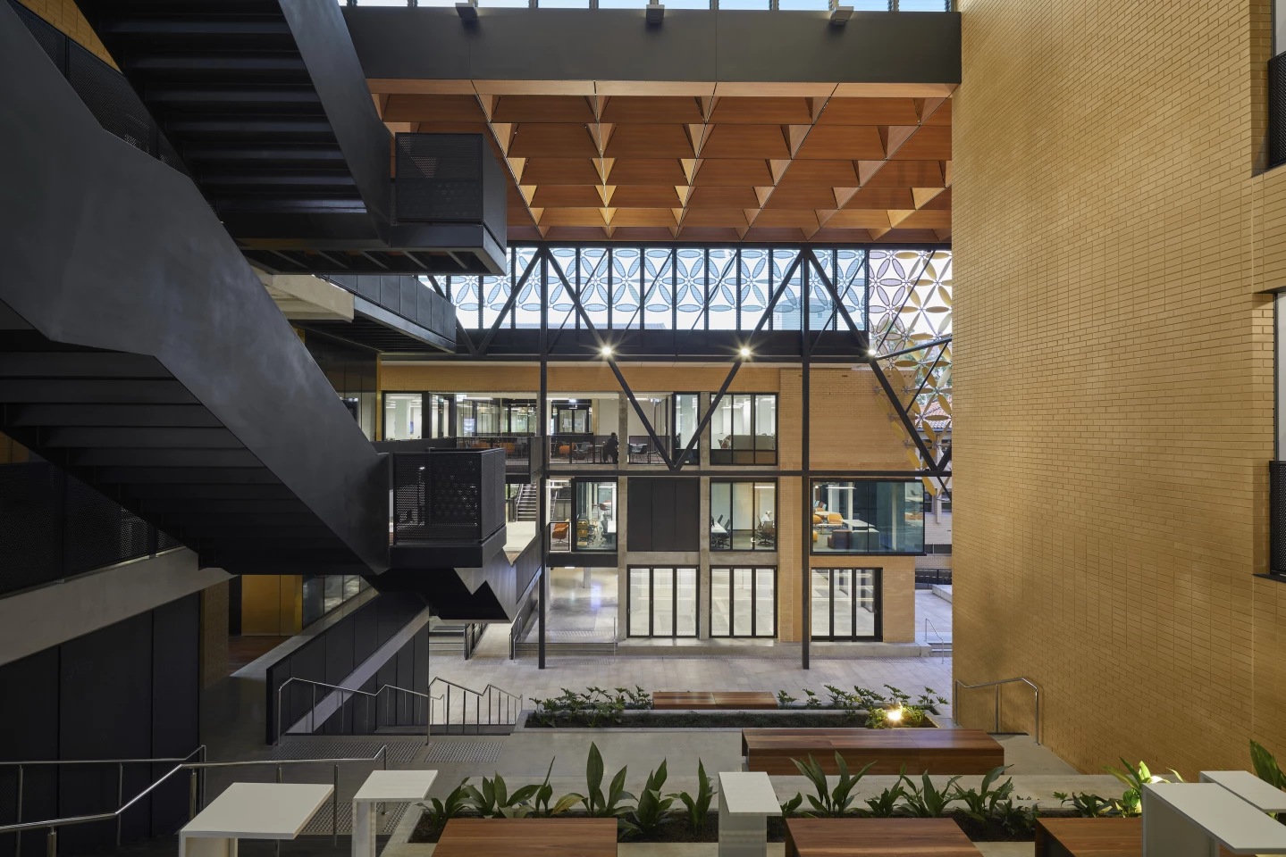 The EZONE UWA Student Hub's interior is spacious and light-filled thanks to its generous glazing