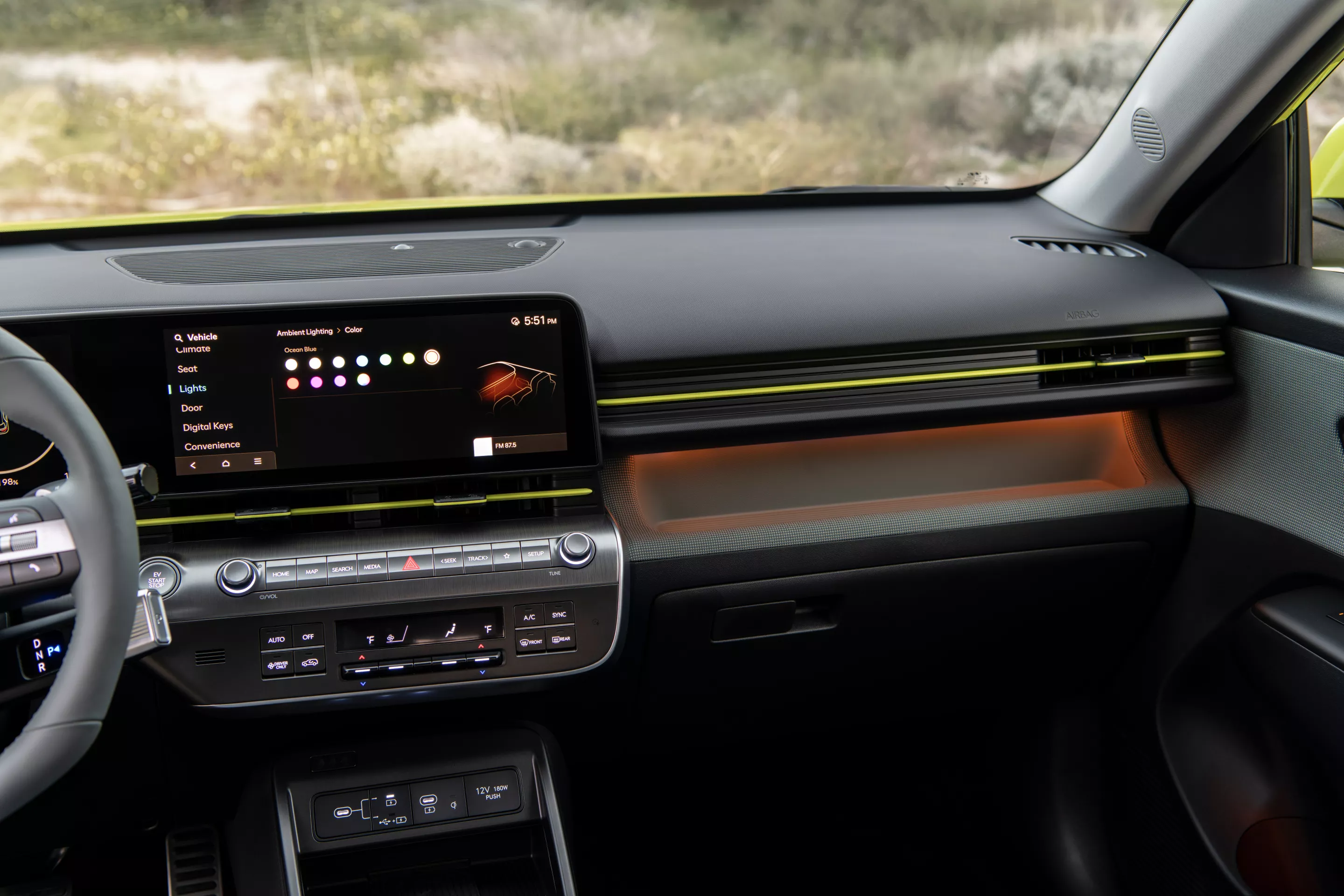 Some models of the 2024 Hyundai Kona will include ambient lighting settings to match the exterior "pixel bar"