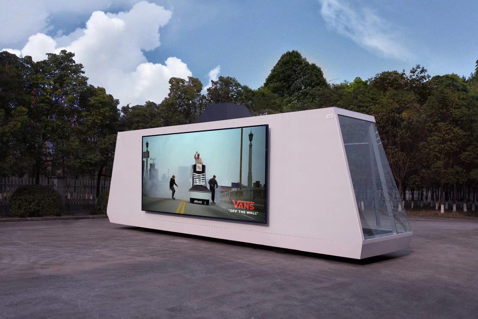 A new mobile, electrically-driven, app-controlled store named "Moby" is designed to travel cities and towns providing retail store purchases with remotely-accessed convenience