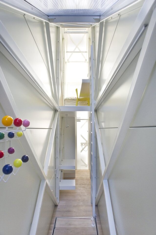 Keret House is the world’s narrowest living space, built in Poland by architect Jakub Szczesny. The house's interior width varies from 122 cm to 72 cm (48 - 28 in), with a length of 12 m (39 ft) and two floors