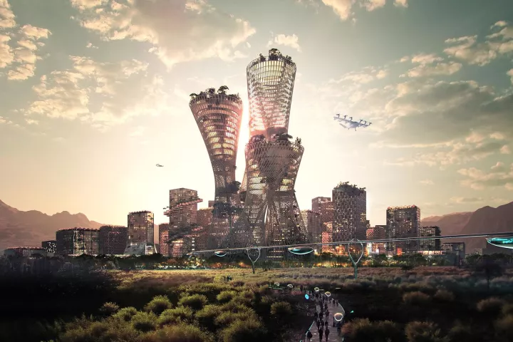 Telosa would include buildings designed by BIG, with sustainable design features including rainwater collection and solar power