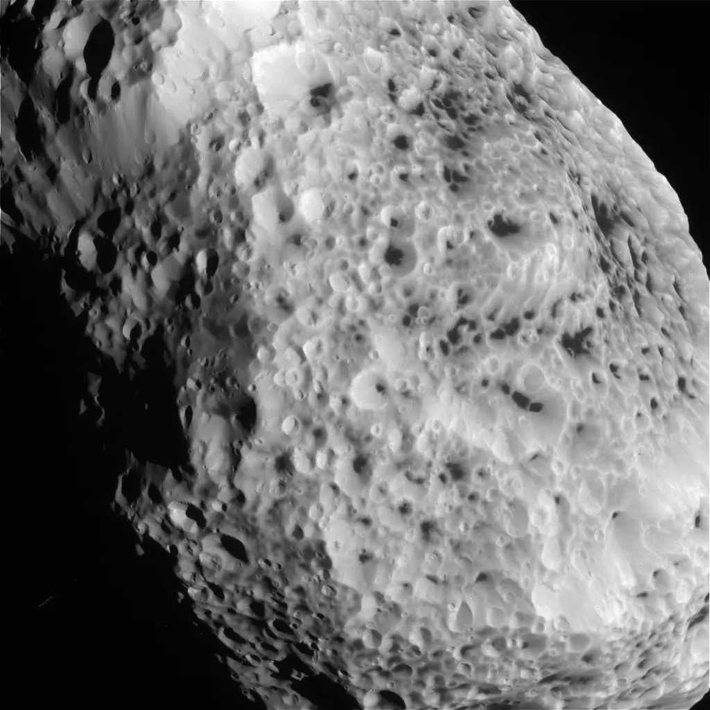 The Saturnian moon Hyperion, as imaged by the Cassini spacecraft on May 31