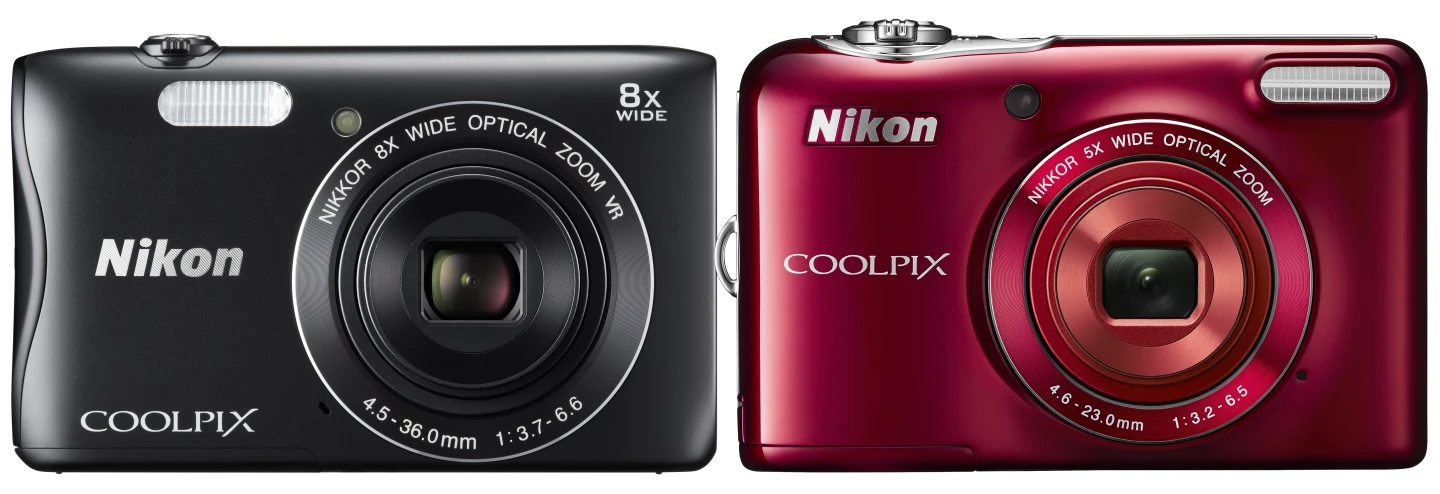 The Nikon Coolpix S3700 (left) and the Nikon Coolpix L32 (right)