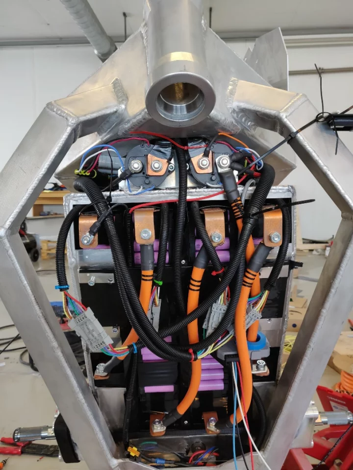 A glimpse at the battery box from under the bike's headstem